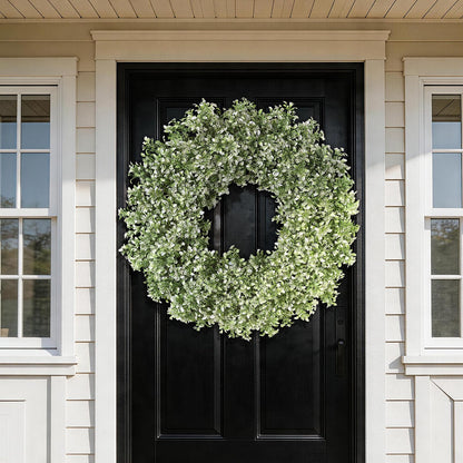 32" Large Artificial Boxwood Wreath for Front Door (White-Green) | Waterproof & Fade Resistant