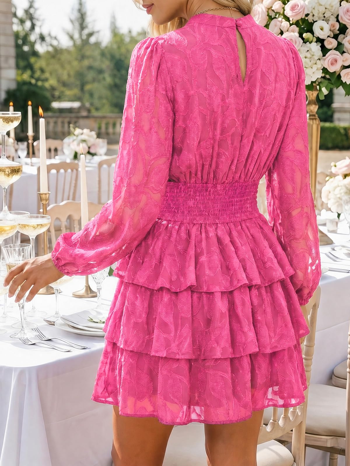 Wenrine Womens Long Sleeve Lace Mini Dress