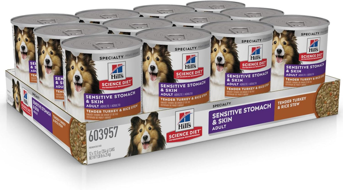 Hill's Science Diet Adult Sensitive Stomach & Skin Wet Dog Food, Turkey & Rice, 12.5 Oz. Cans, 12-Pack