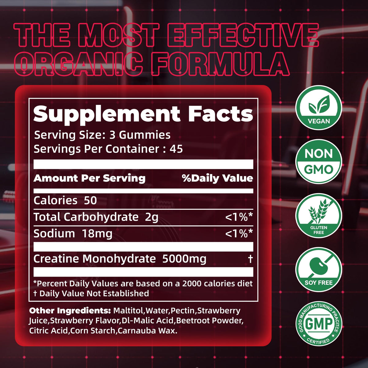 Creatine Monohydrate Gummies, Nsf Certified Creatine Gummy, 5g Dose for Men & Women to Support Muscle, Strength, Recovery, Cognitive Health & Memory, Pineapple Flavor, 135 Gummies