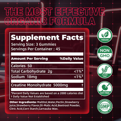 Creatine Monohydrate Gummies, Nsf Certified Creatine Gummy, 5g Dose for Men & Women to Support Muscle, Strength, Recovery, Cognitive Health & Memory, Pineapple Flavor, 135 Gummies