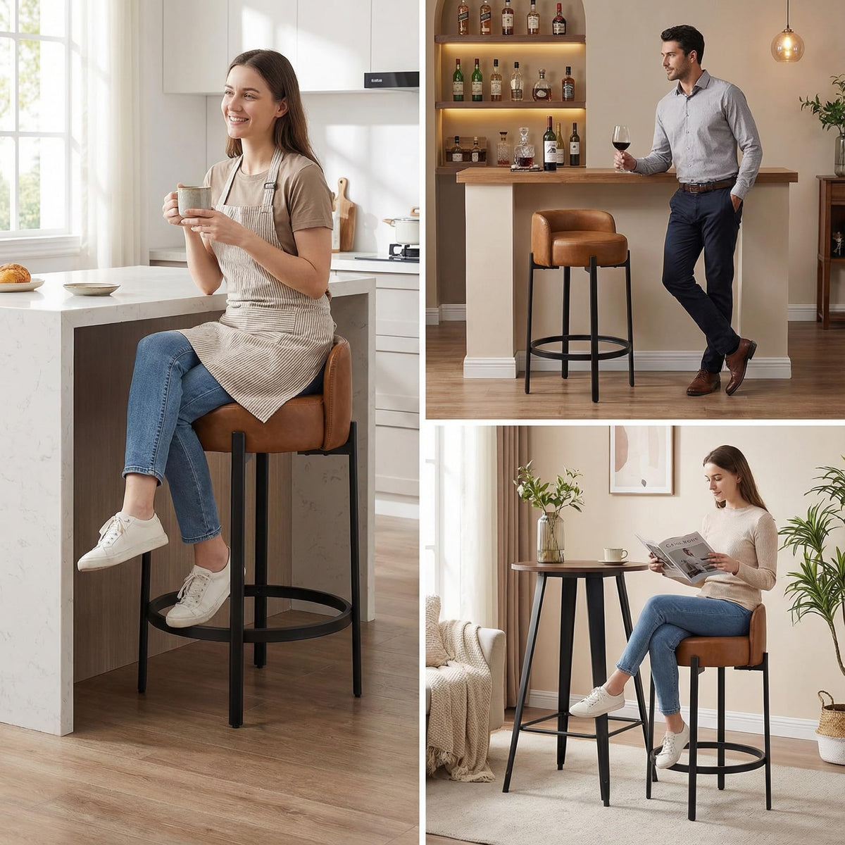 Lukealon Mid Century Linen Counter Stools Set of 4