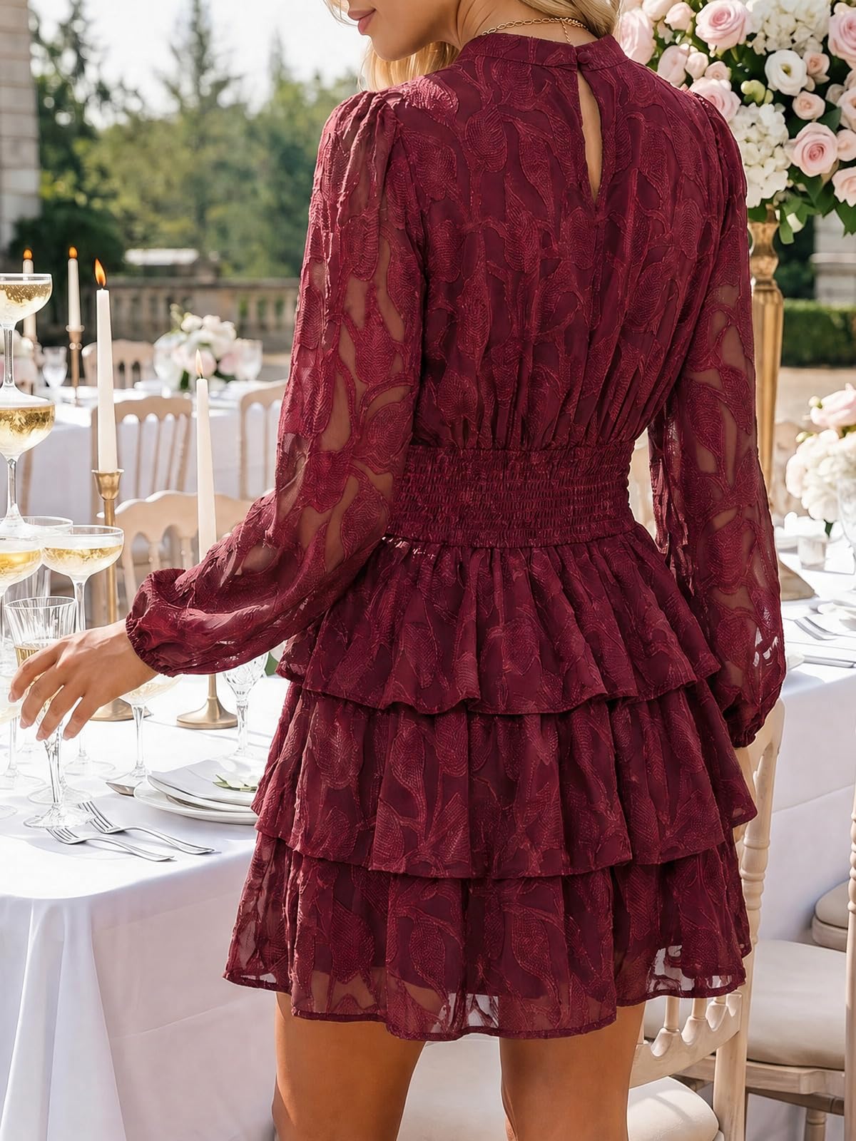 Wenrine Womens Long Sleeve Lace Mini Dress