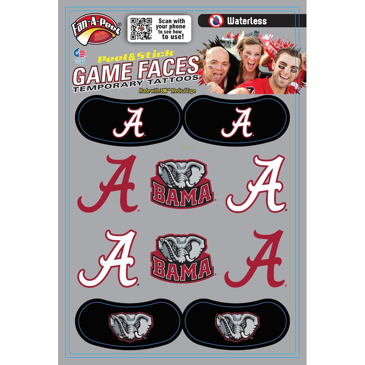 Alabama Waterless Temporary Tattoos - Hypoallergenic Peel and Stick Waterproof Temporary Tattoos - Officially Licensed