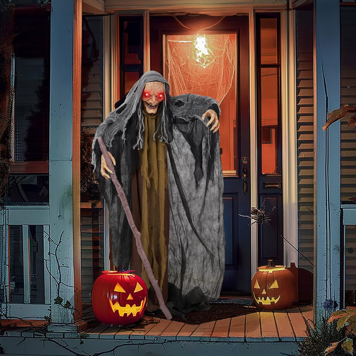 Aw 9Ft Animatronics Flying Witch Hovering Broom Animated Ac 100V-240V Halloween Outdoor Decoration Motion Activated
