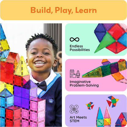 Picassotiles 100 Piece Set 100pcs Magnet Building Tiles Clear Magnetic 3D Blocks Construction Playboards, Creativity Beyond Imagination, Inspirational, Recreational, Educational Conventional