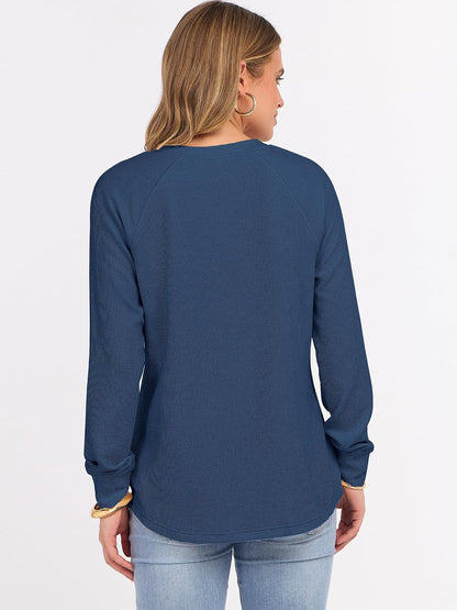 ANRABESS Women's Waffle Knit Henley Top Long Sleeve Shirts