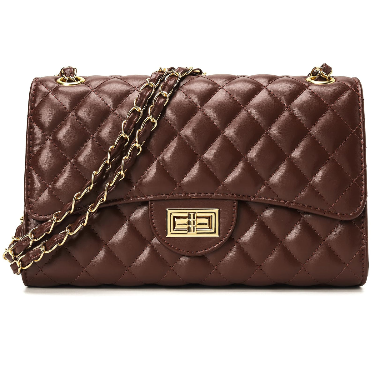 Quilted Leather Crossbody Bags for Women Trendy Ladies Shoulder Purse Satchel HandBag with Chain Strap
