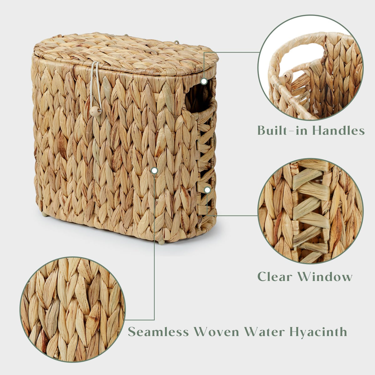 Yangqihome Toilet Paper Storage, Water Hyacinth Toilet Paper Storage with Lid