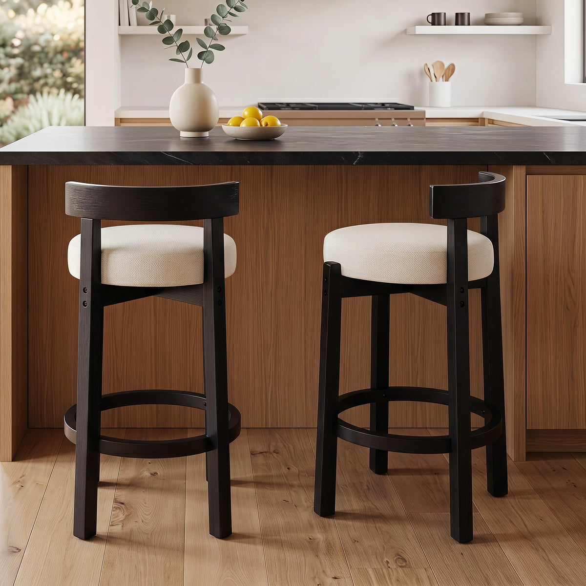 Lukealon Mid Century Linen Counter Stools Set of 4