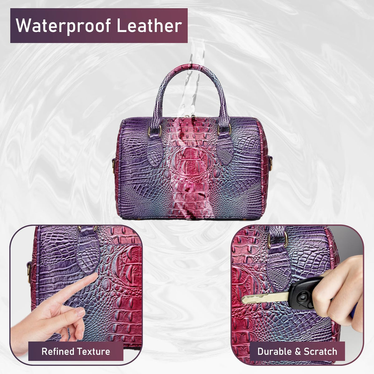 Makcr Joacbv Crocodile Handbag for Women Top Handle Leather Shoulder Purse | Glossy crocodile-embossed vegan leather with rolled handles, buckle details, a structured dome shape, and adjustable strap.