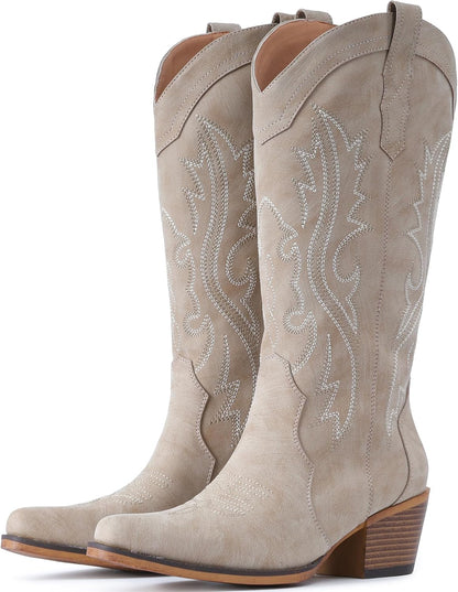 BEST SELLER - IUV Cowboy Boots For Women Western Cowgirl Boots Mid Calf Snip Toe