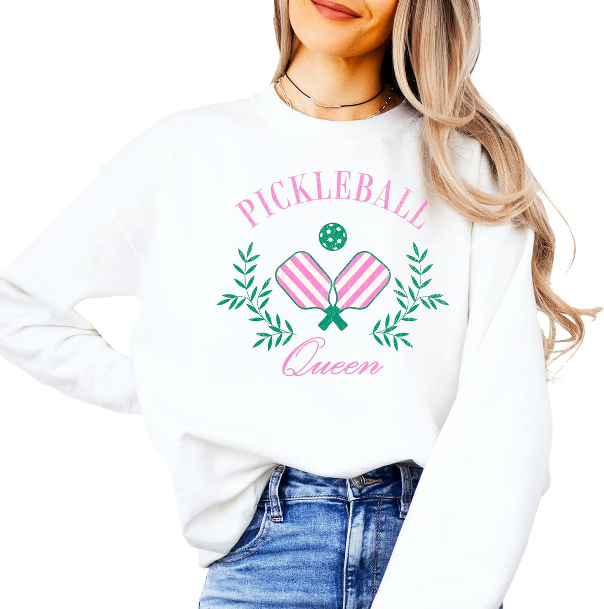 Olive Loves Apple Pickleball Queen Sweatshirt for Women and Teens Cozy Pickleball-Inspired Pullover