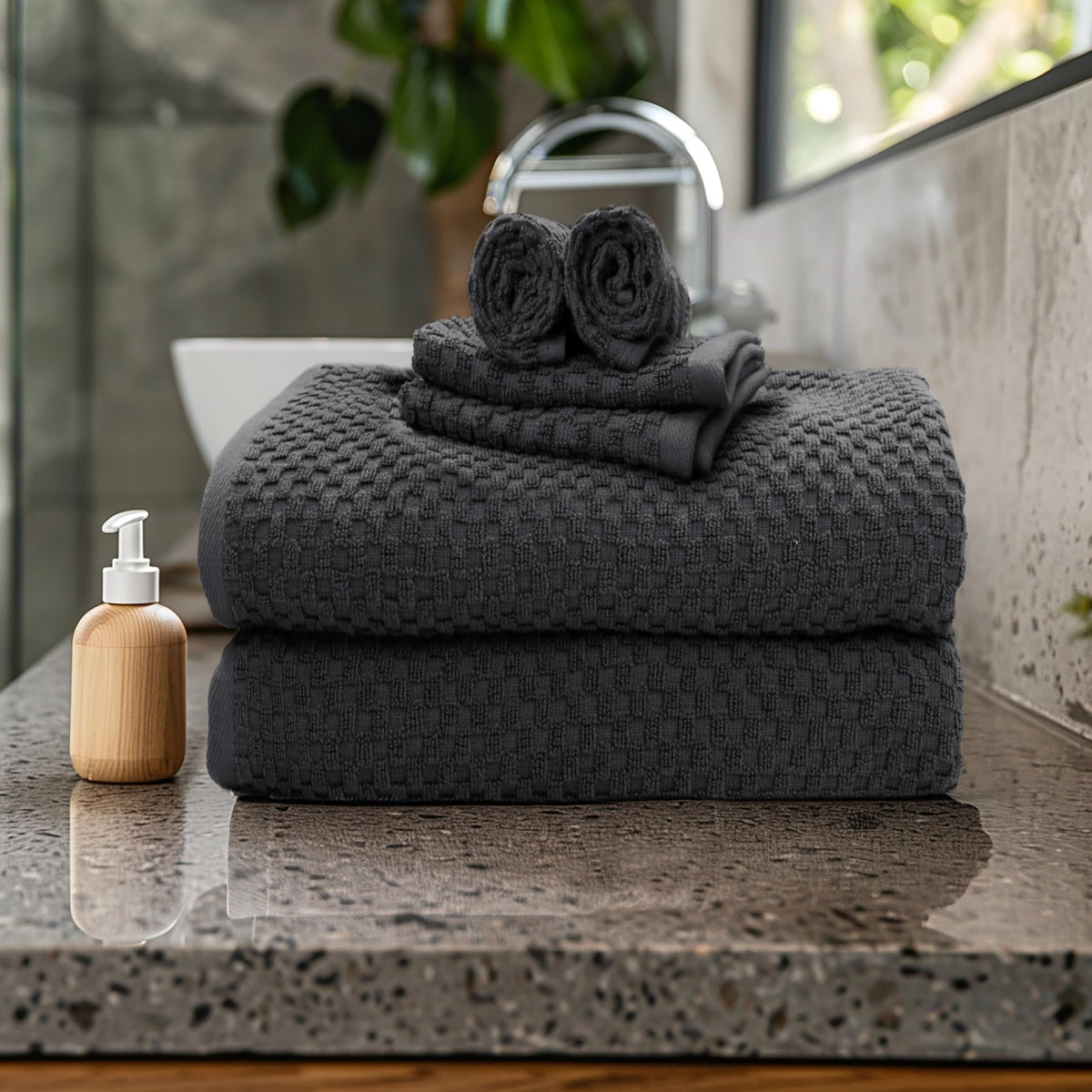 Cotton Craft- Euro Spa Set of 4 Luxury Waffle Weave Bath Towels, Oversized Pure Ringspun Cotton, 30 Inch X 56 Inch, White