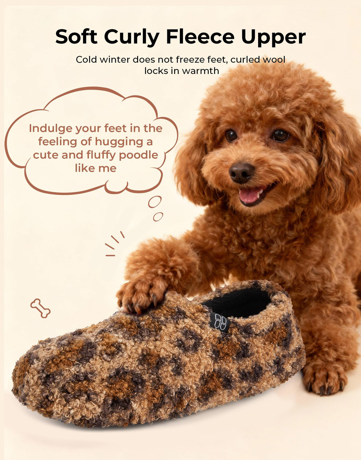 HomeTop Women's Fuzzy Curly Fur Fleece Lining Memory Foam Loafer Slippers