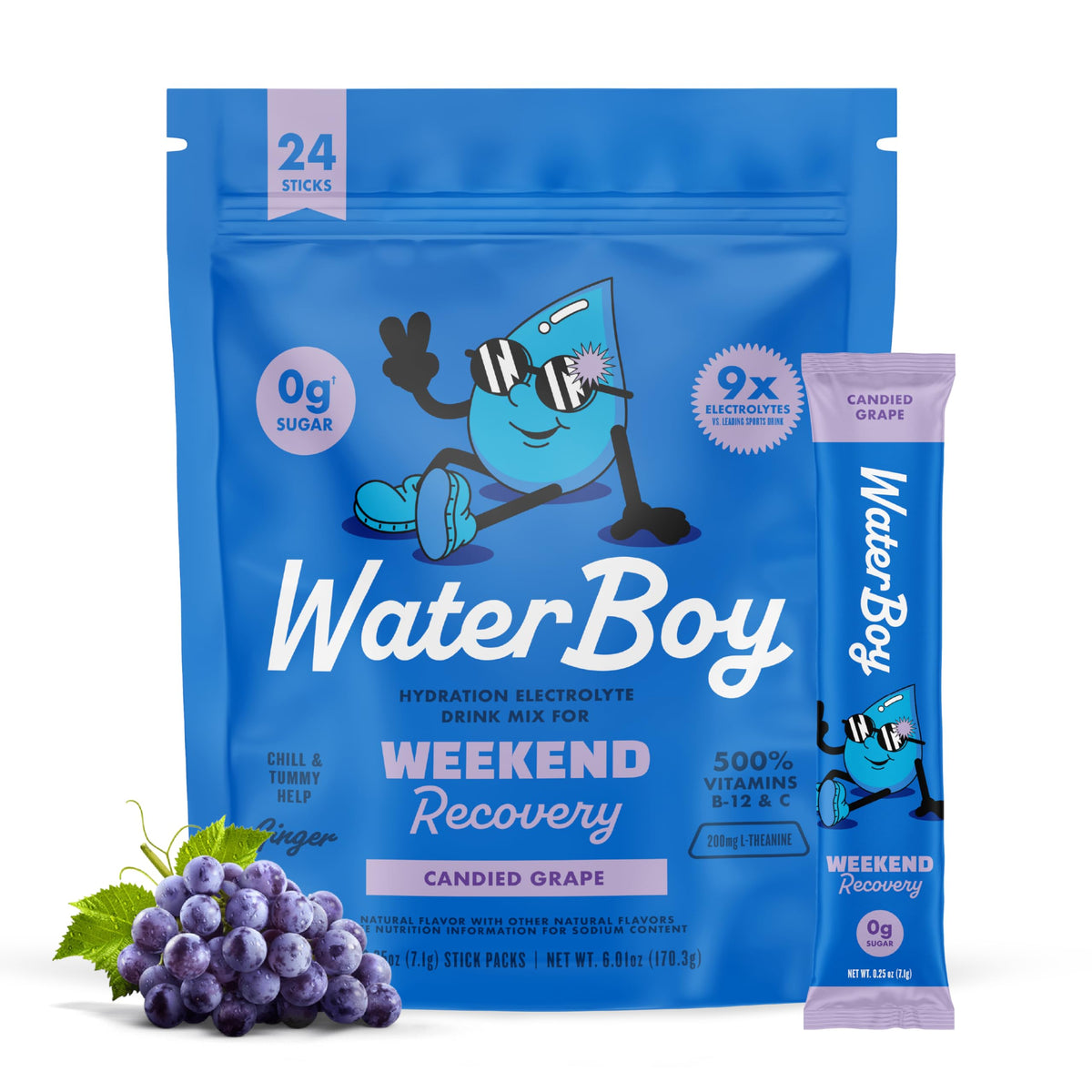Waterboy - Weekend Recovery, Variety Pack, Sugar Free Electrolytes Powder Drink Mix - 24ct Hydration Packets