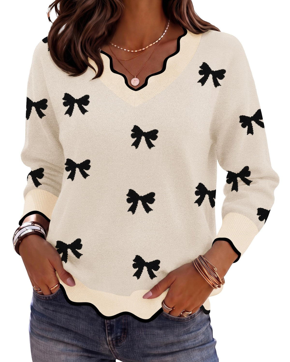 Zeagoo Women's 2026 Fall V Neck Sweater Long Sleeve Lightweight Knit Tops