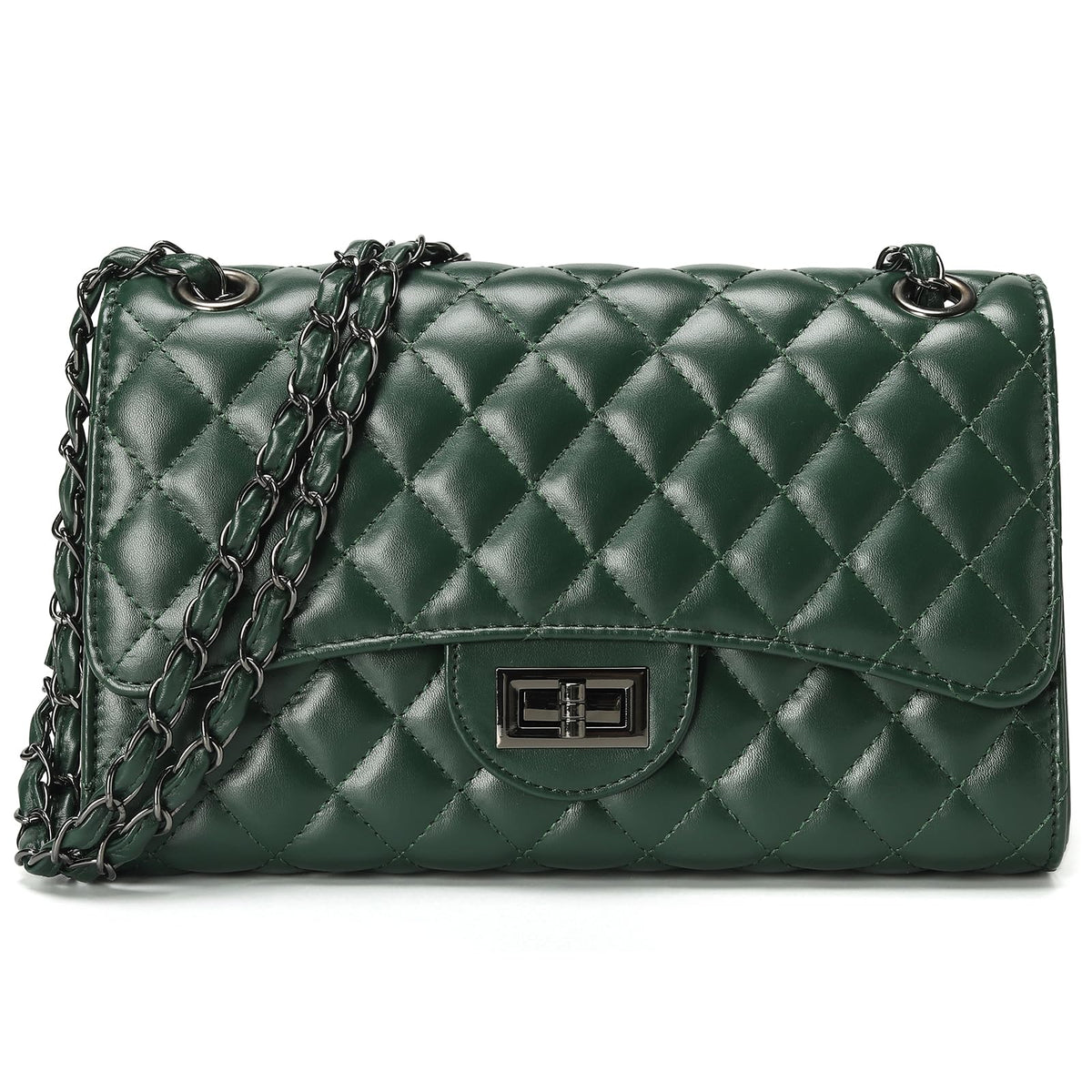 Quilted Leather Crossbody Bags for Women Trendy Ladies Shoulder Purse Satchel HandBag with Chain Strap
