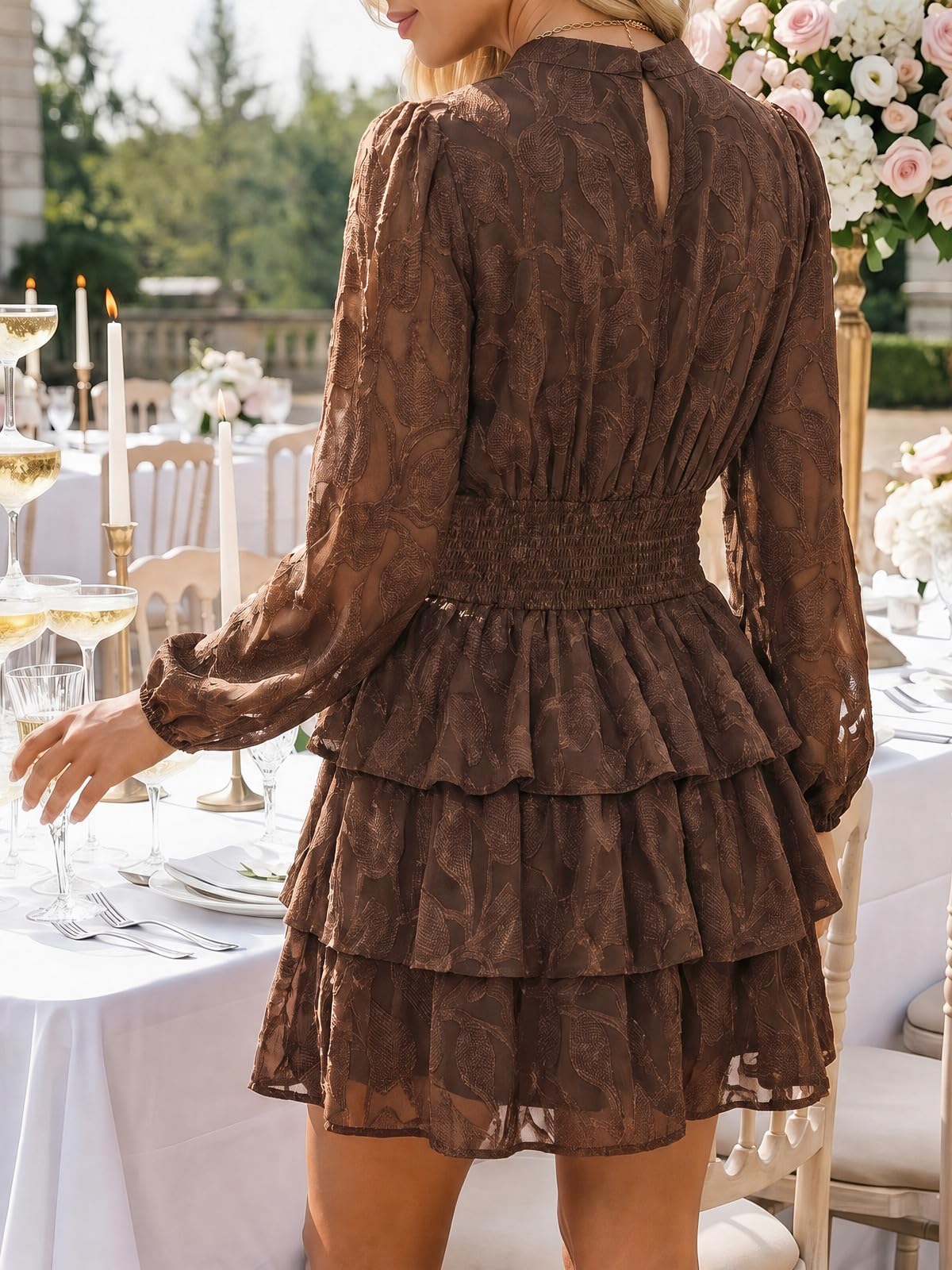 Wenrine Womens Long Sleeve Lace Mini Dress