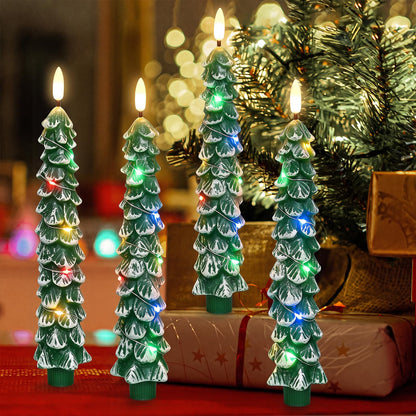 Green Christmas Tree Flameless Taper Candles Battery Operated Remote Timer