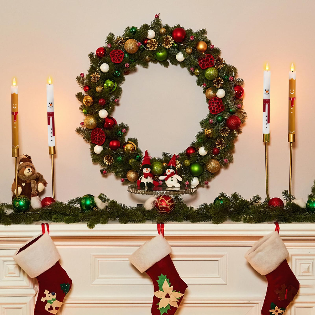 Green Christmas Tree Flameless Taper Candles Battery Operated Remote Timer