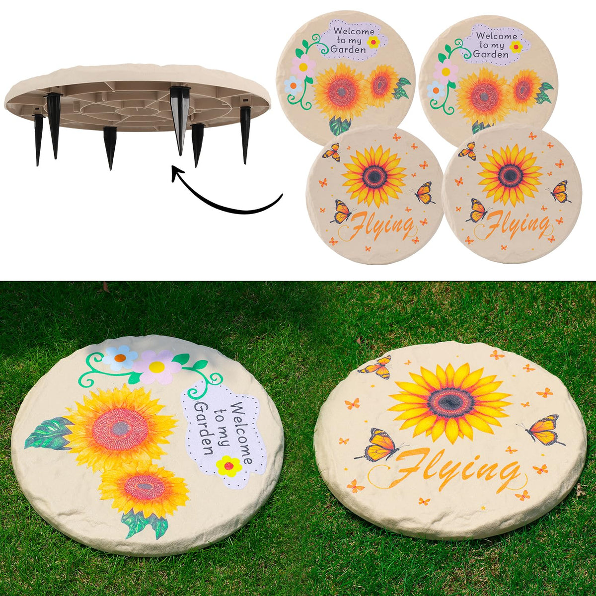 4Pcs Large Stepping Stones Outdoor Garden Walkway, Durable Plastic Pavers