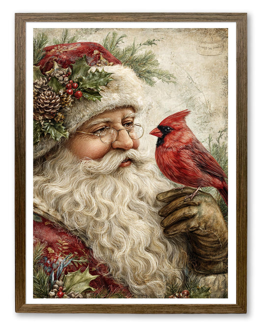Timuba Christmas Framed Wall Art, Vintage Frame Painting Santa Claus Holiday Pictures Wall Decor, Red Glove Nostalgic Santa Claus Canvas Art Prints, Classic Christmas for Room, Winter Gift 20x30 In