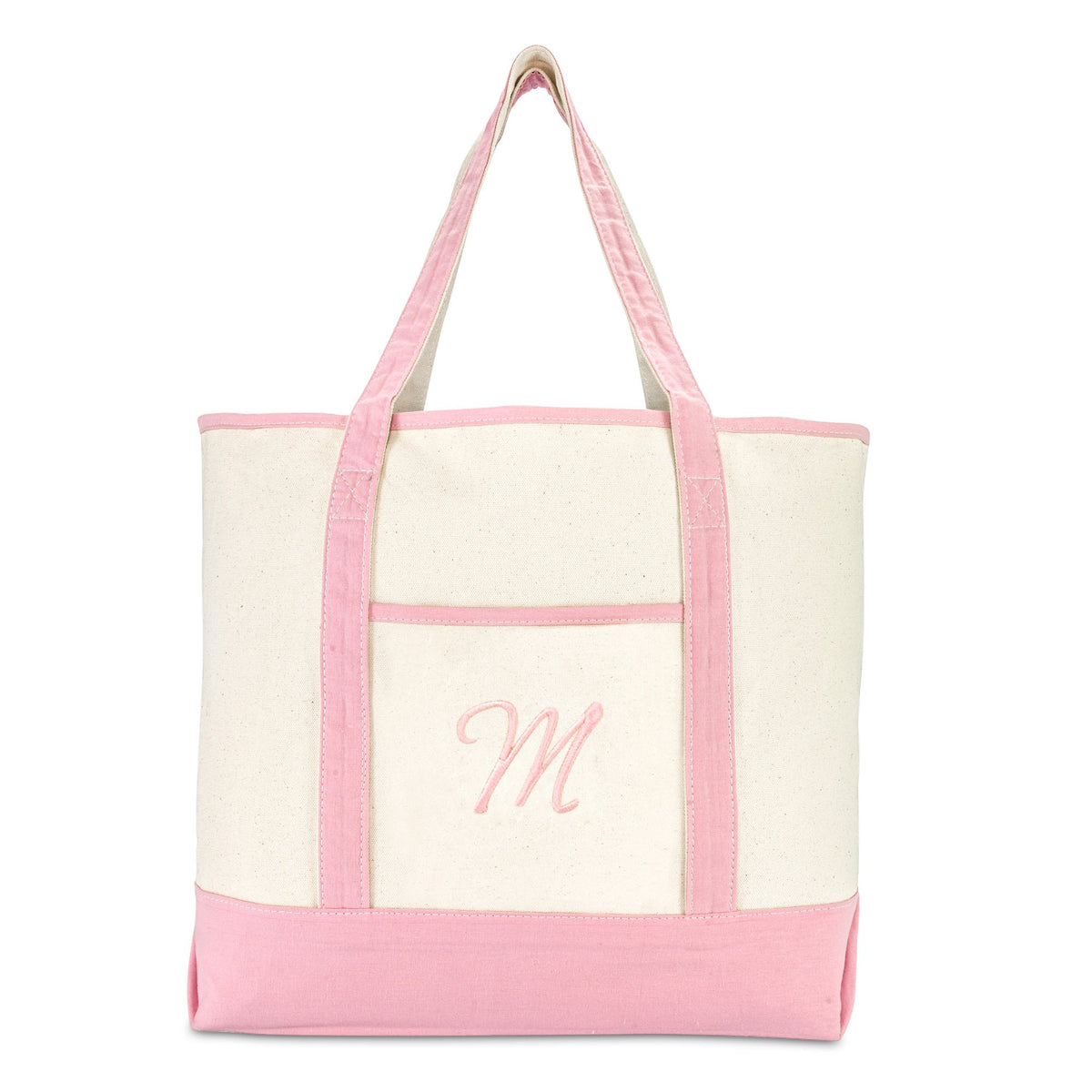 Dalix Women's Cotton Canvas Tote Bag Large Shoulder Bags Pink Monogram a - Z | Large