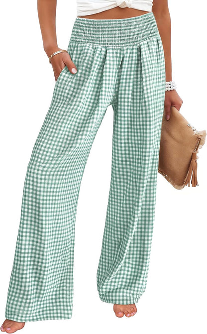 ANRABESS Womens Striped Gingham Wide Leg Palazzo Pants with Pockets