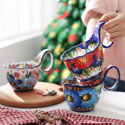 Alma Handpainted Microwavable Soup Bowl with Loop Handle 18.6Oz, Cereal Bowl with Handle