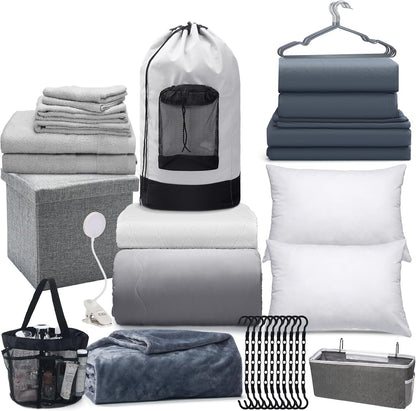 42 Pcs College Dorm Essentials Set Twin XL Bedding Bundle Bedding Bathroom and Storage Supplies