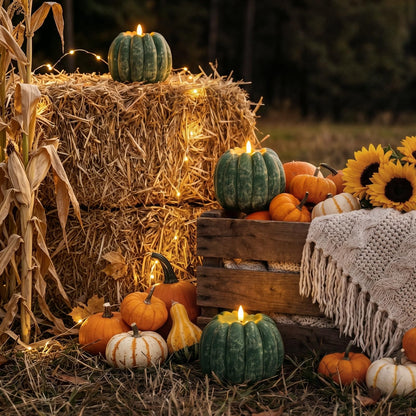 Fall Decor, Fall Decorations for Home - Flameless Pumpkin Candle with Timer Remote - Room Bedroom Table Farmhouse Decor for Halloween, Thanksgiving, Orange+white