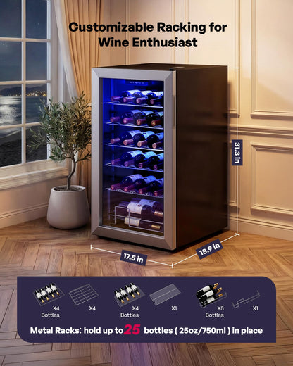 Icyglee 25 Bottle Compressor Wine Cooler Refrigerator