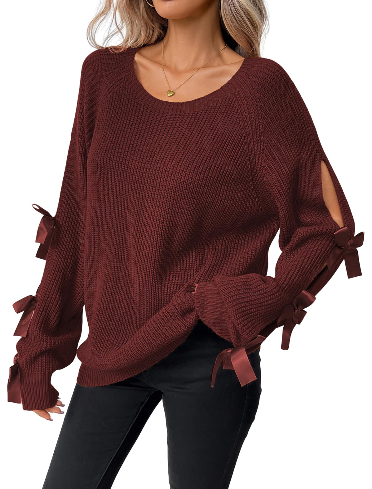ZAFUL Women's Bow Chunky Knit Sweater