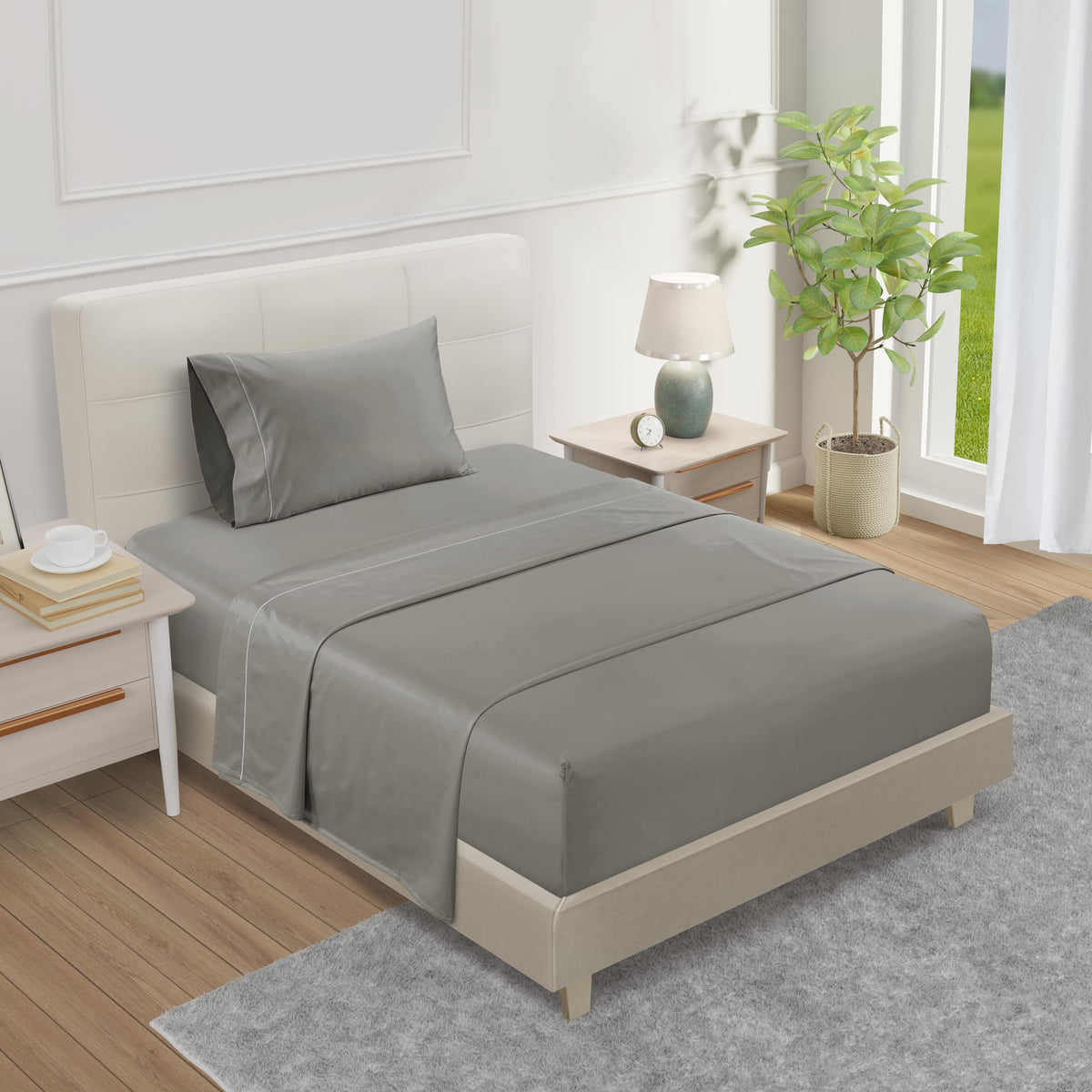 100% Egyptian Cotton Sheets King Size Sheets Set with Fully Elasticated 15" Deep Fitted Sheet & Pillowcases