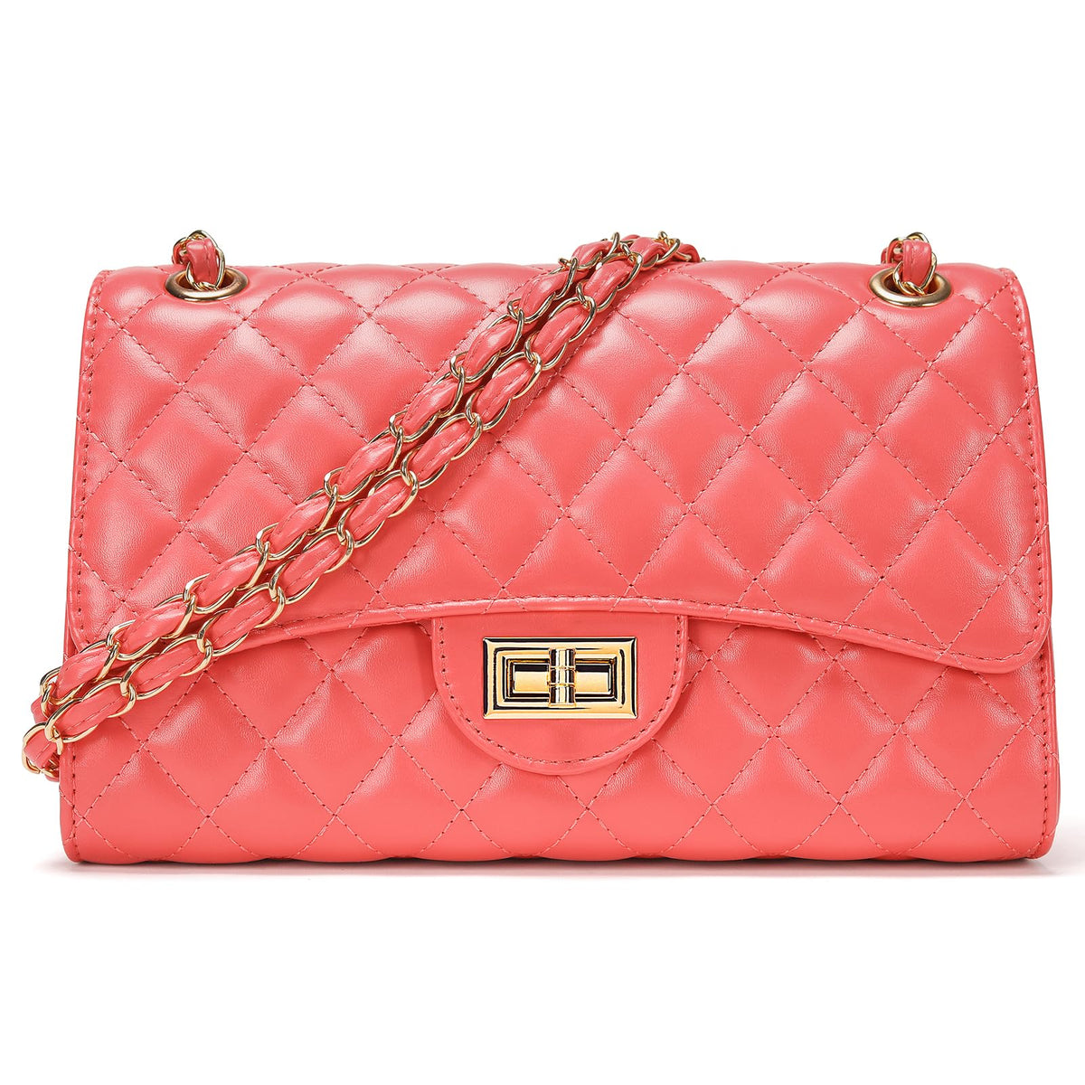 Quilted Leather Crossbody Bags for Women Trendy Ladies Shoulder Purse Satchel HandBag with Chain Strap