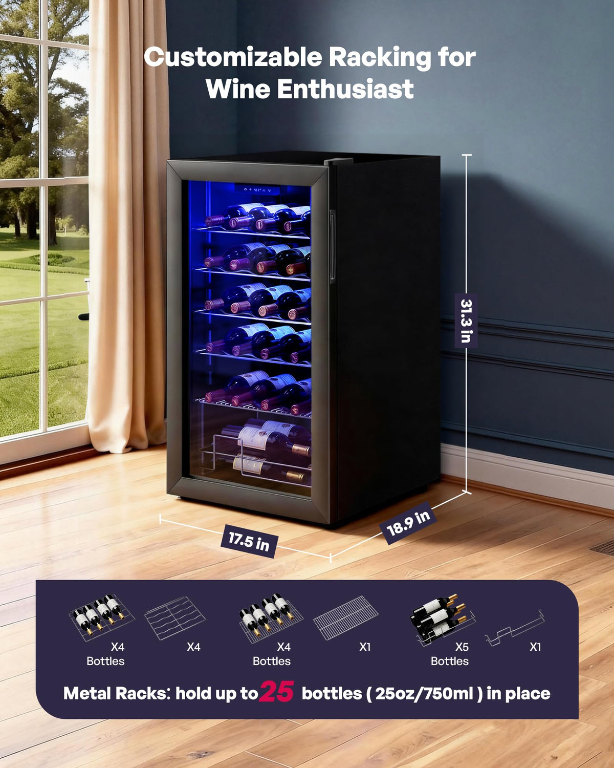 Icyglee 25 Bottle Compressor Wine Cooler Refrigerator