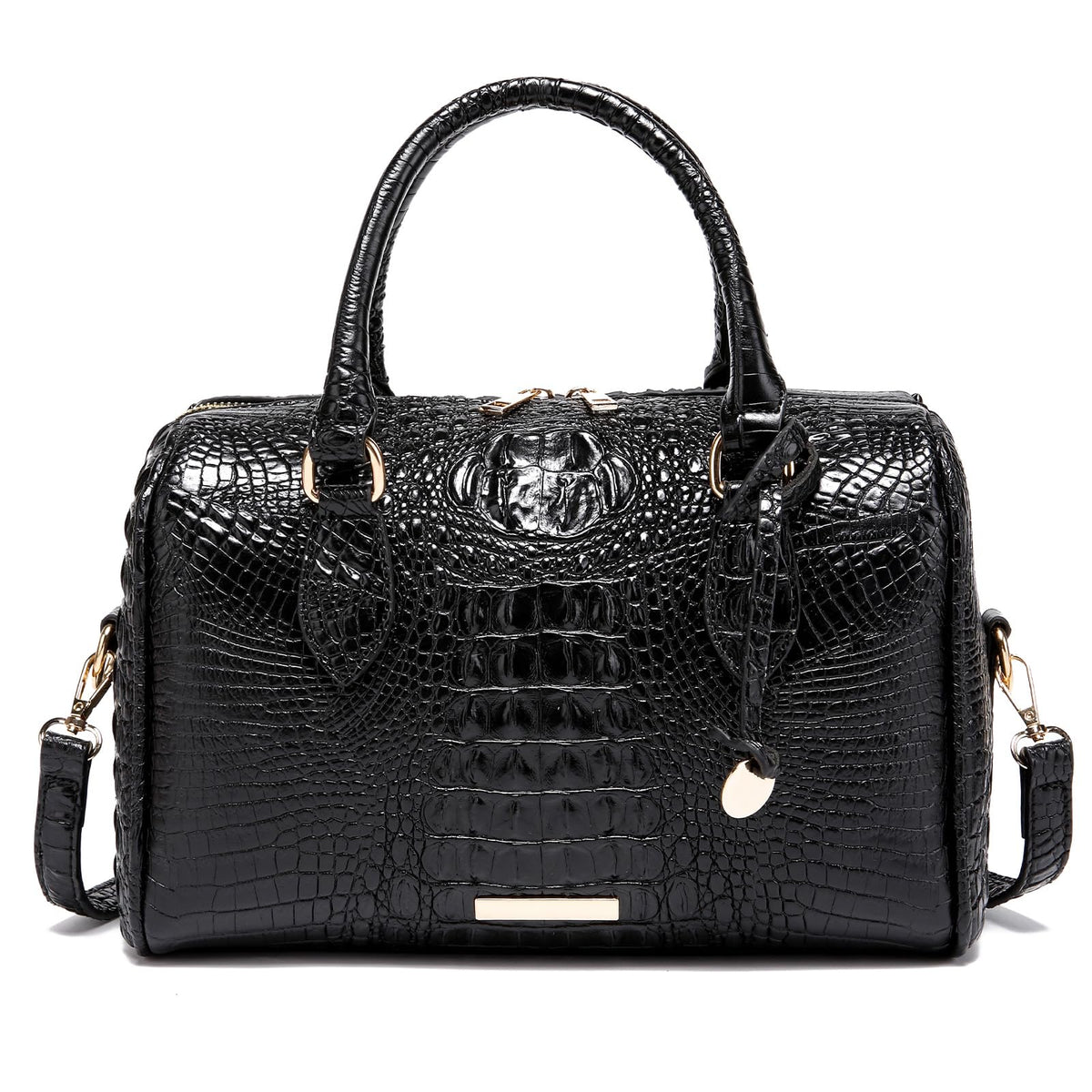 Makcr Joacbv Crocodile Handbag for Women Top Handle Leather Shoulder Purse | Glossy crocodile-embossed vegan leather with rolled handles, buckle details, a structured dome shape, and adjustable strap.