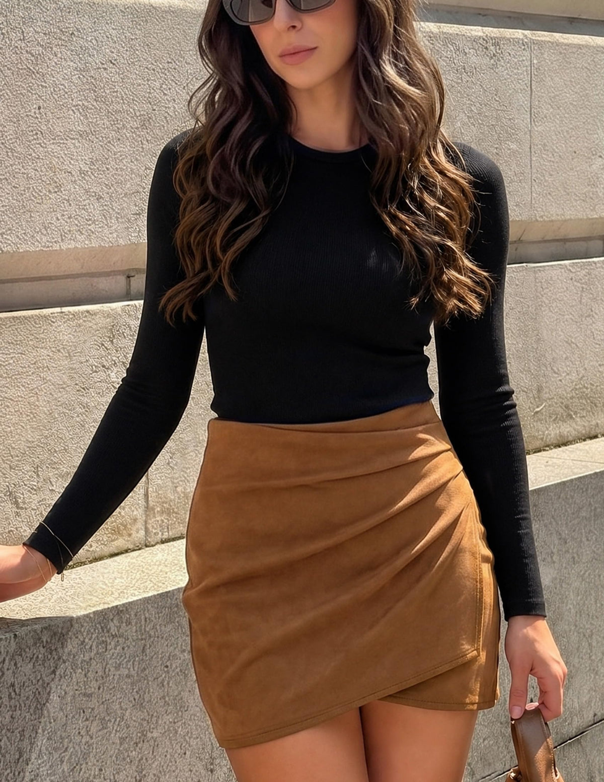 ZESICA Womens Faux Suede Wrap Mini Skirt Fall High Waist Bodycon Skort