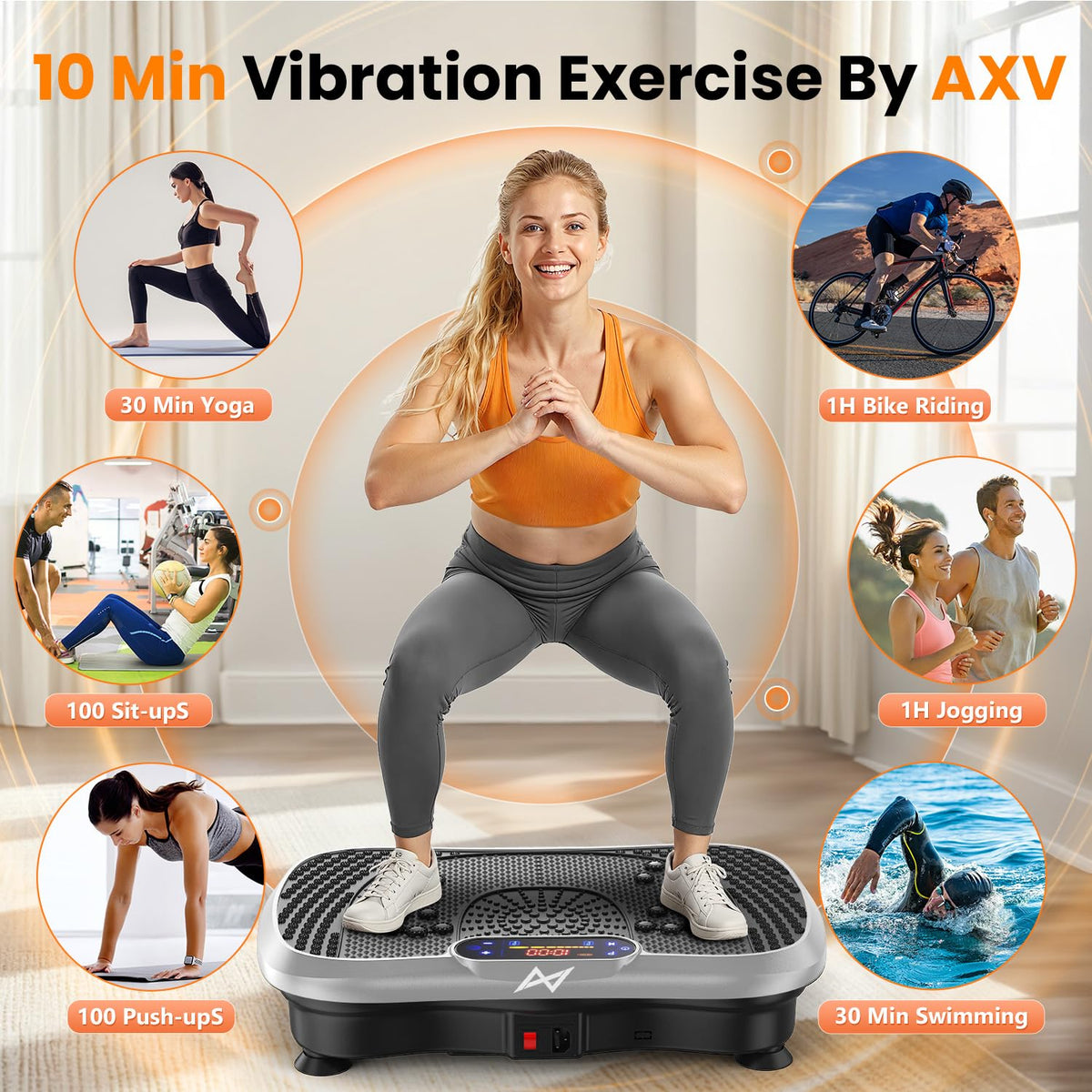 Axv Vibration Plate Fitness Platform Exercise Machine Vibrating Shaking Full Body Shaker Workout Vibrate Stand Shake Board Sport for Weight Loss Fat Burner for Gym Home Office