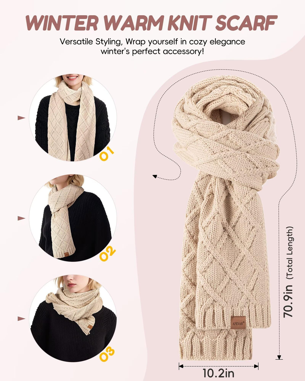 Womens Winter Hat Gloves Scarf Headband Set, Pom Pom Beanie Long Scarf Touchscreen Gloves Ear Warmer, 4 in 1 Warm Gift Set