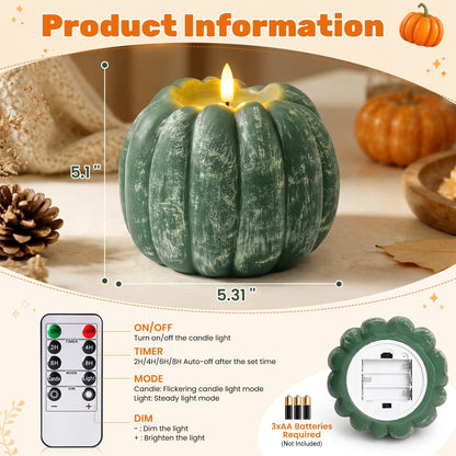 Fall Decor, Fall Decorations for Home - Flameless Pumpkin Candle with Timer Remote - Room Bedroom Table Farmhouse Decor for Halloween, Thanksgiving, Orange+white