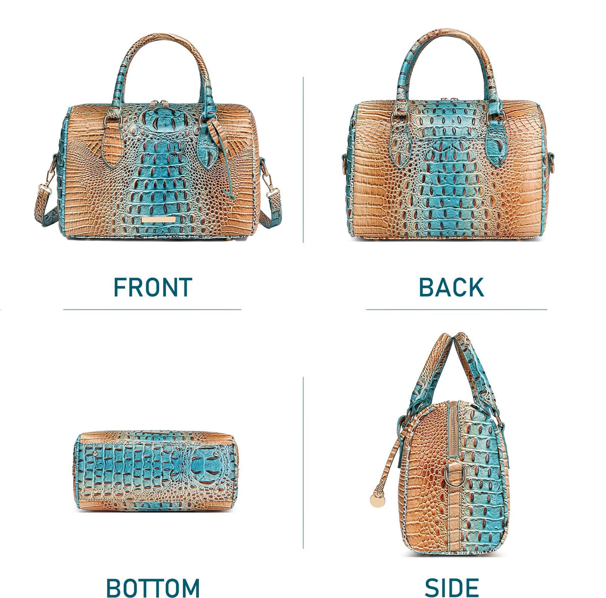 Makcr Joacbv Crocodile Handbag for Women Top Handle Leather Shoulder Purse | Glossy crocodile-embossed vegan leather with rolled handles, buckle details, a structured dome shape, and adjustable strap.