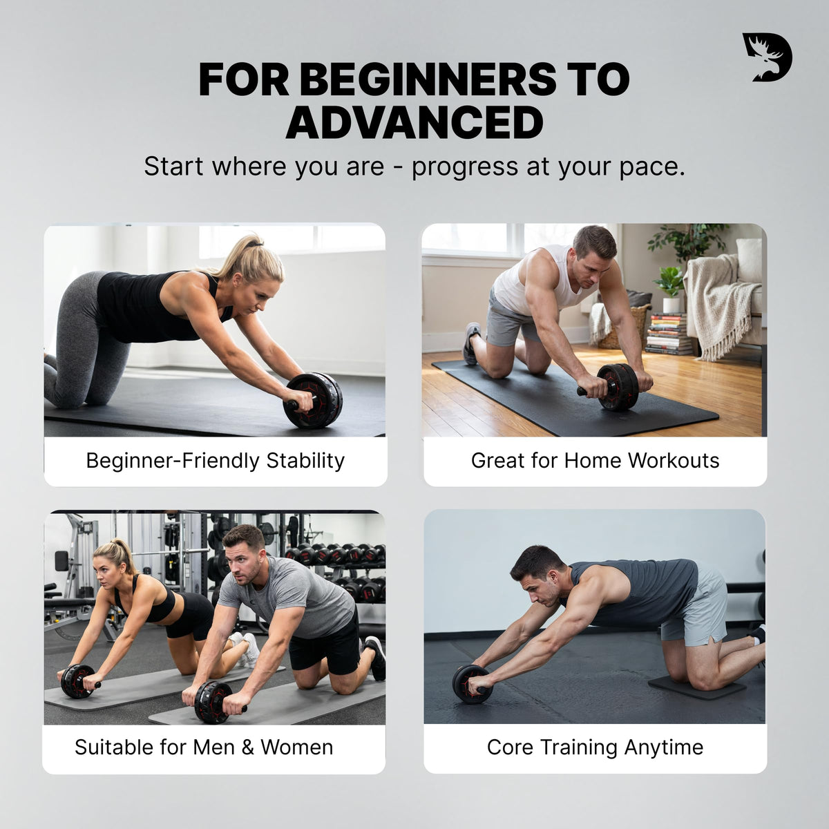 Dmoose Fitness Ab Roller Wheel with Elbow Support & 2 Knee Pads