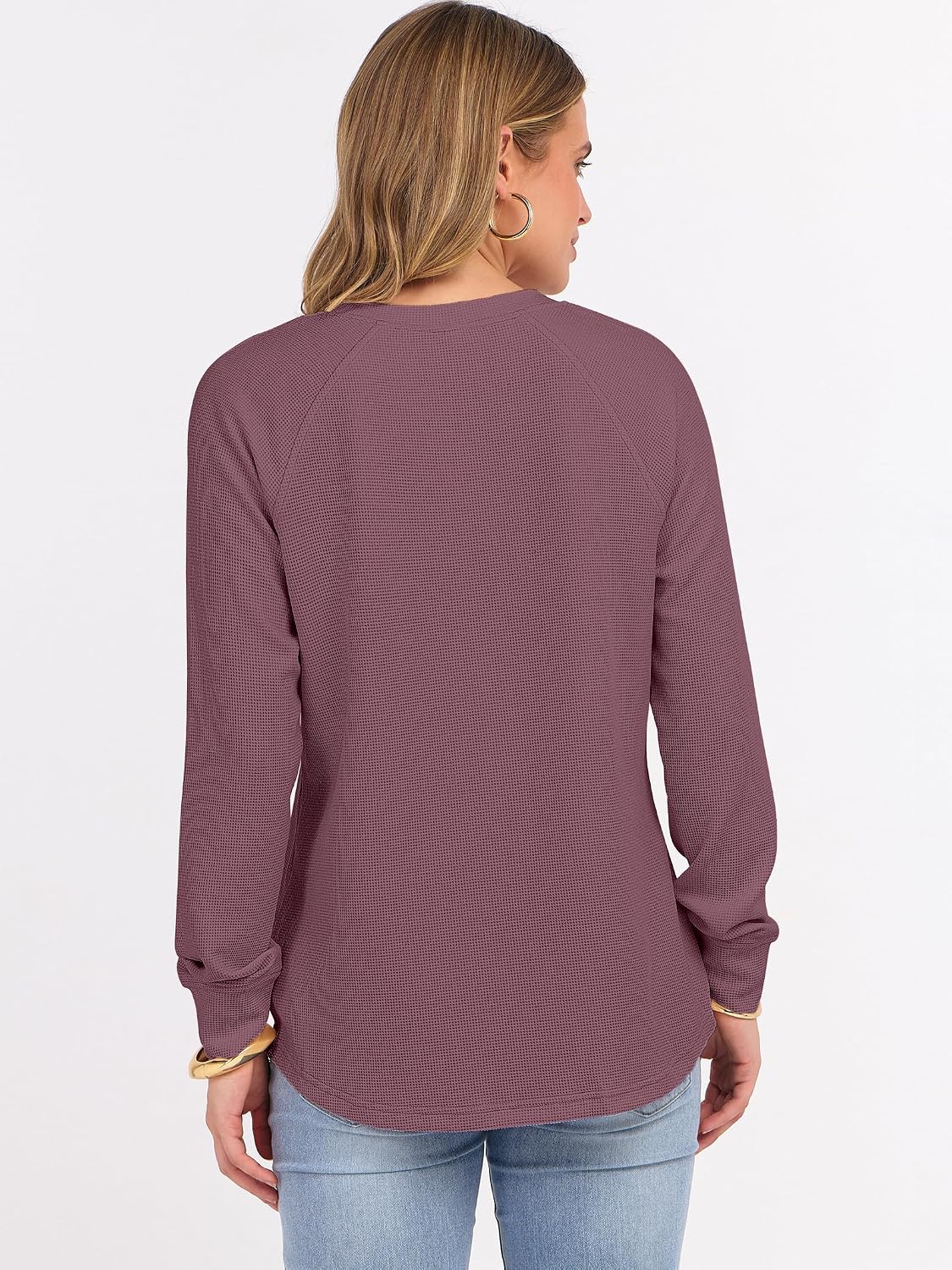 ANRABESS Women's Waffle Knit Henley Top Long Sleeve Shirts