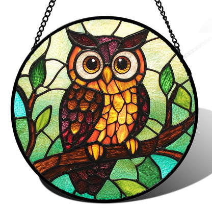 Stained Glass Window Hanging - Golden Christmas Tree Suncatcher for Doors Home Christmas Decoration Winter Sun Catcher Thanksgiving New Year Birthday Gifts for Women Men Mom Nana Girl 7.8 In