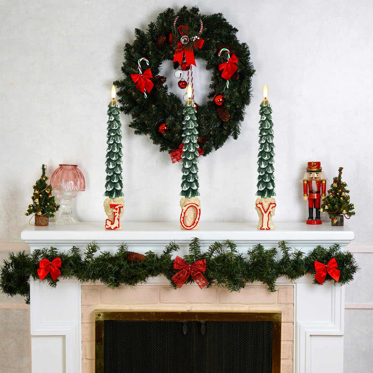 Green Christmas Tree Flameless Taper Candles Battery Operated Remote Timer