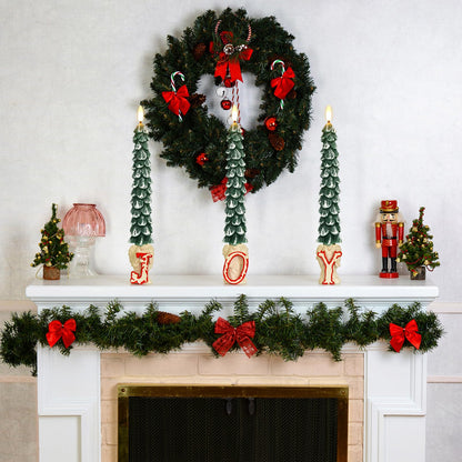 Green Christmas Tree Flameless Taper Candles Battery Operated Remote Timer