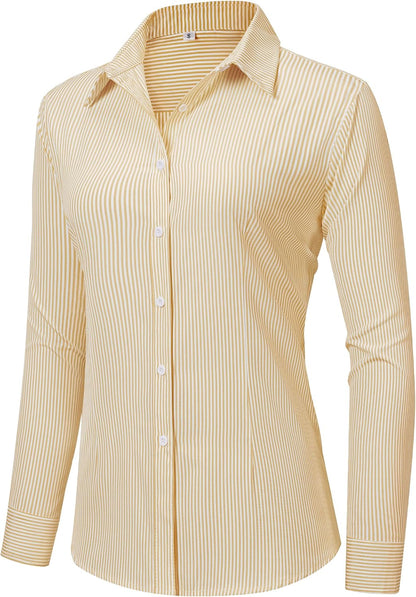 siliteelon Womens Classic-Fit Dress Shirts Long Sleeve Button Down Wrinkle-Free Stretch Solid Casual Work Office Blouse Top