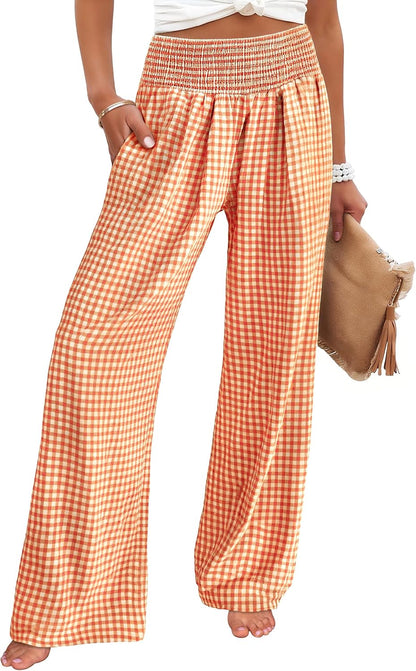 ANRABESS Womens Striped Gingham Wide Leg Palazzo Pants with Pockets
